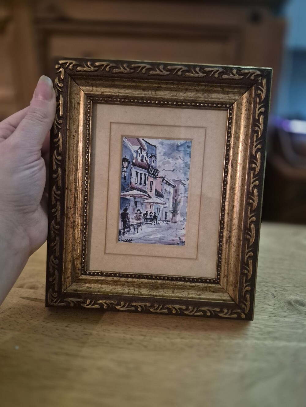 Vintage Jean-Roch Labrie Signed Miniature Art Café Ornate Gold Frame